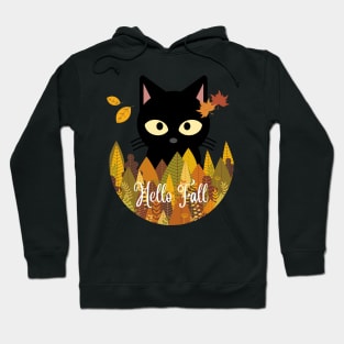 Hello fall Black Cat Autumn Fall Halloween Thanksgiving and Fall Color Lovers Hoodie